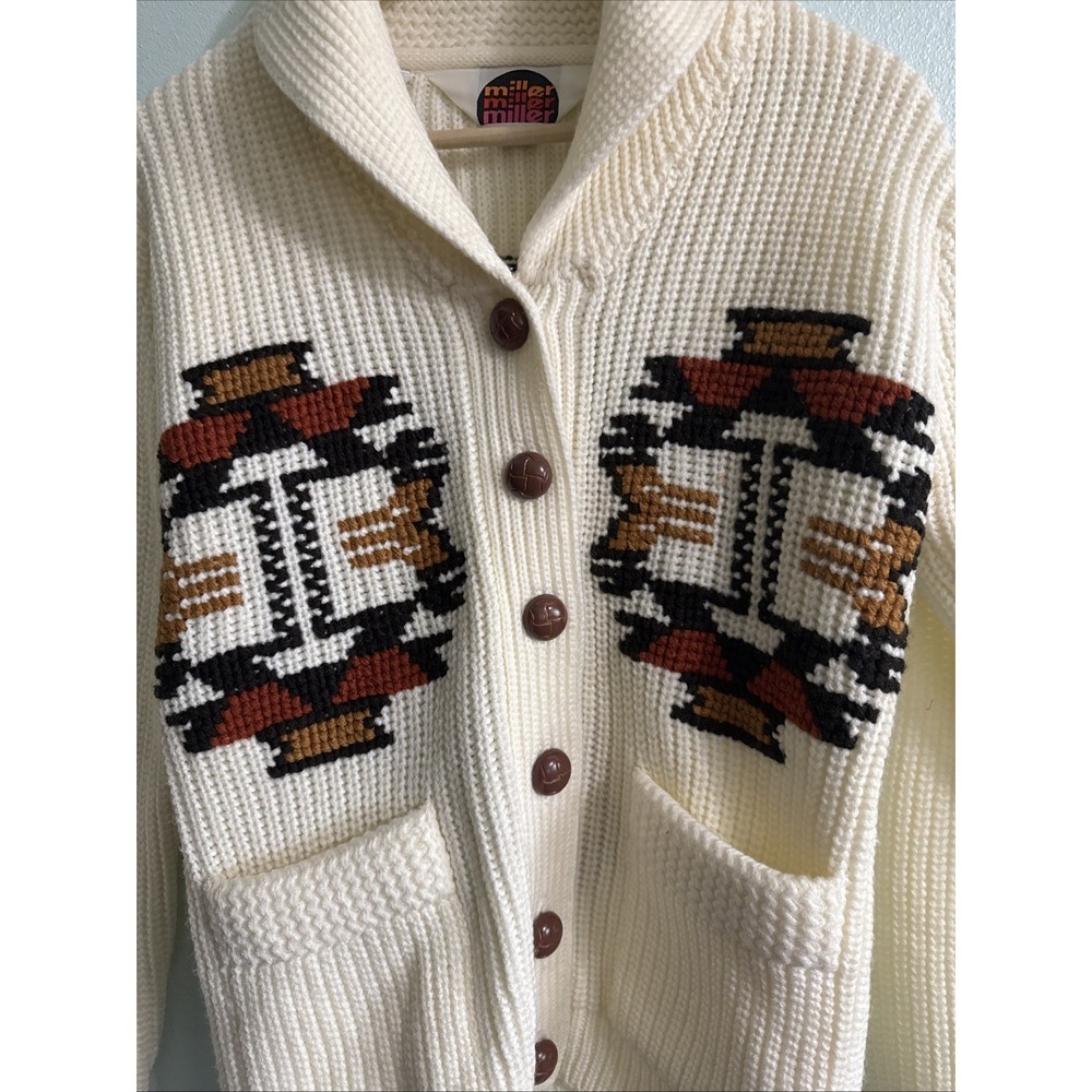 1970's Vintage Miller Outerwear Western Knit Sweater Aztec Thunderbird Sz Small‎ - Picture 2 of 9